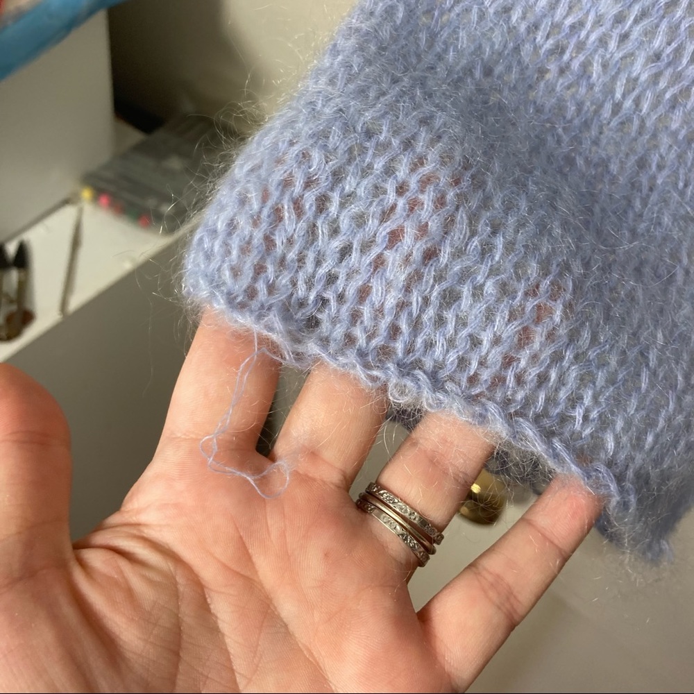 Eileen Fisher lilac periwinkle kid mohair open knit cowl sweater L - Picture 5 of 10